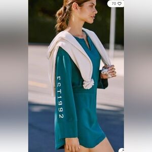 NWT ANTHROPOLOGIE DAILY PRACTICE MINI DRESS SM GREEN LONG SLEEVE GRAPHIC PARIS